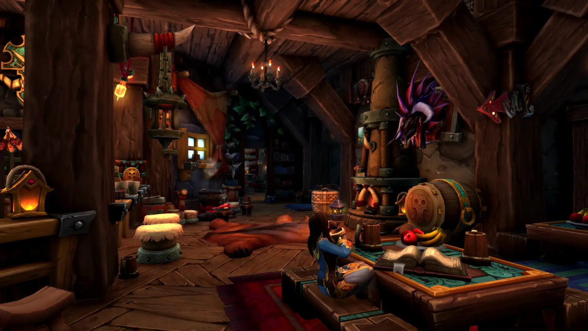 Player housing interior in WoW Midnight featuring customizable furniture and decorations